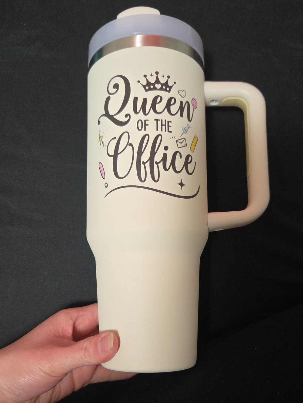 Queen of the Office White Travel Tumbler With Handle
